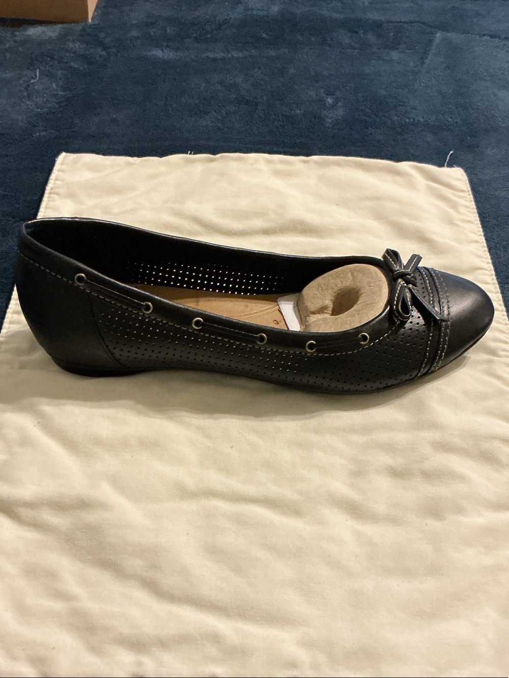 Clarks Black Perforated Leather Bow-Accent Ballet Flat